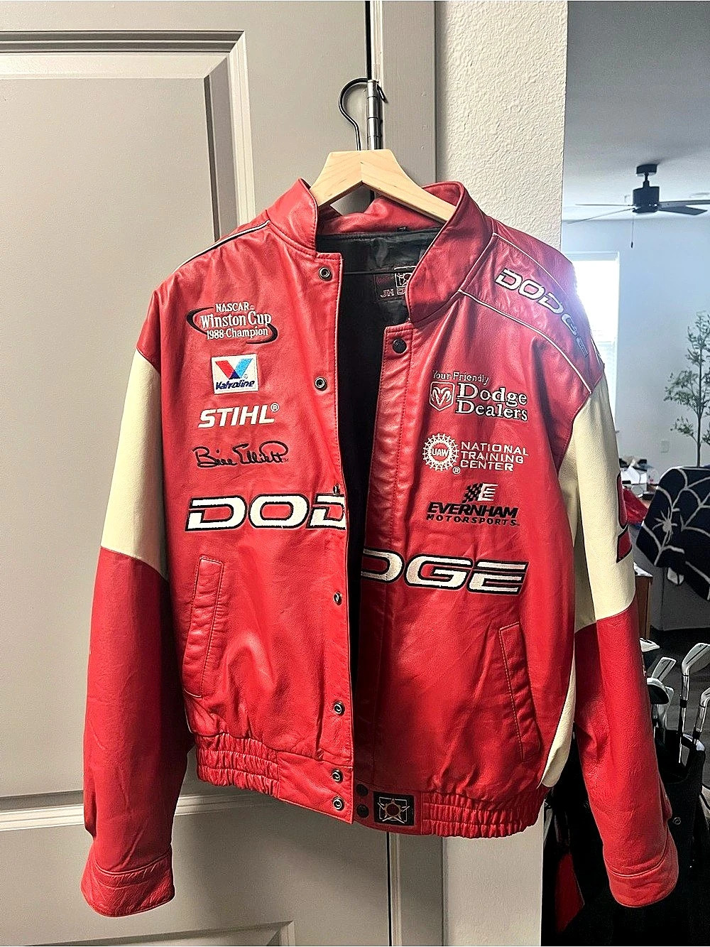 JH Design NASCAR Dodge Bill Elliott Evernham Motorsports Leather Racing Jacket